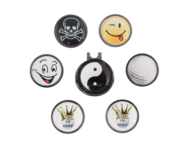 DSC03587-web-gross Cap-Clip "Draw" in metallic-schwarz mit Golfball Marker "MOTIV"