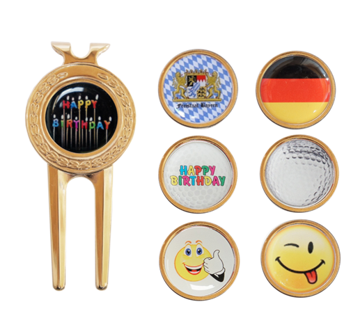 DSC05160-Motiv1-web-gross Pitchgabel "FAIRWAY" goldfarben mit "Motiv"- Marker