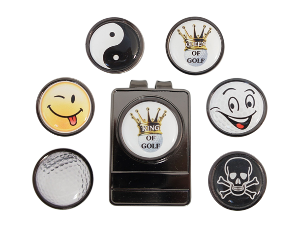 DSC03278-web-gross Gürtelclip "HOOK" in metallic-schwarz mit Golfball Marker "MOTIV"