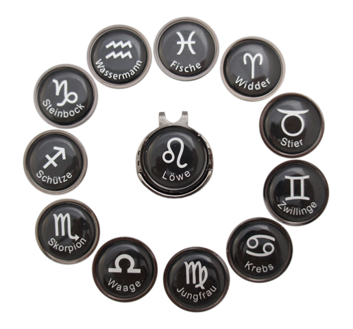 DSC03380-web-gross Cap-Clip "Draw" in metallic-schwarz mit Golfball Marker "STERNZEICHEN"