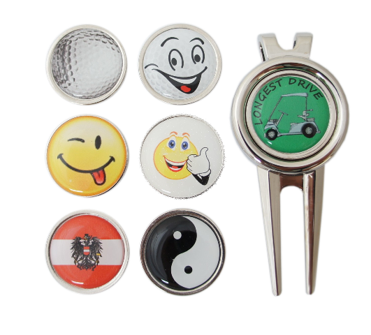 DSC06316-web-gross Pitchgabel "DIVOT" silberfarben mit "Motiv"- Marker